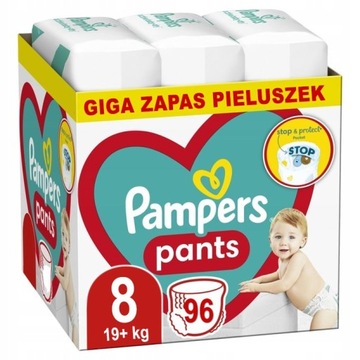 PAMPERS PANTS 8 ROZMIAR PIELUCHOMAJTKI DLA DZIECI 19+ kg GIGA ZAPAS 96szt