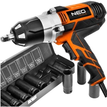 NEO KLUCZ UDAROWY ELEKTRYCZNY 1020W 950Nm 230V NASADKI UDAROWE DŁUGIE 11szt