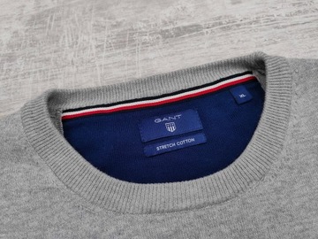 GANT CONTRAST PÁNSKY BAVLNENÝ SVETER CREW NECK SIVÁ veľ. XL