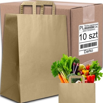 TORBA PAPIEROWA CATERINGOWA BRĄZ 320/170/420mm 32/17/42cm EKO KRAFT 10SZT