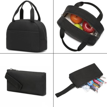 PLECAK SZKOLNY MŁODZIEŻOWY TORNISTER PIÓRNIK LUNCHBOX ŚNIADANIÓWKA C CZARNY