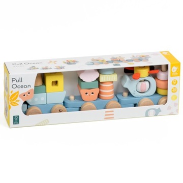 DREWNIANA KOLEJKA MONTESSORI ZWIERZĄTKA UKŁADANKA CIĄGNIĘCIA CLASSIC WORLD