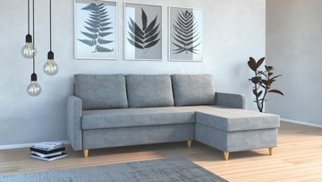 Narożnik skandynawski Faro Tkanina odcień szarości Rozkładany Sofa