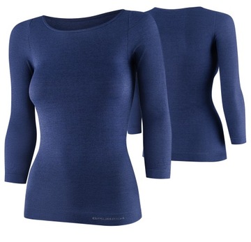 BRUBECK DAMSKA KOSZULKA TERMOAKTYWNA RĘKAW 3/4 COMFORT MERINO GRANATOWY M