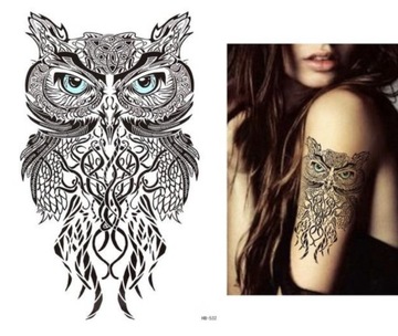Tatuaż zmywalny SOWA niebieskie oczy OWL ręka HIT