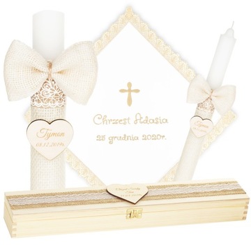 КРЕЩЕННАЯ СВЕЧА + КОРОБКА С ВЫШИВКОЙ КРЕЩЕННАЯ ОДЕЖДА