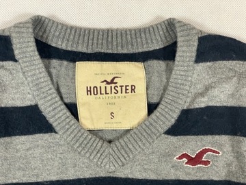 Hollister sweterek szary v-neck logo unikat S