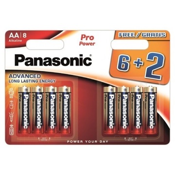 Baterie alkalliczne PANASONIC Pro Power 1,5V LR06 6+2 AA 8 szt.
