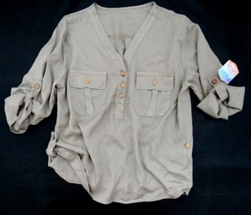 Włoska bluzka koszulowa stójka LYOCELL guzik FANGO
