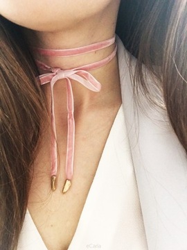 Naszyjnik Choker Rzemyk na szyję Różowy Velvet