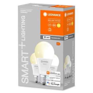 Ledvance zestaw 3x inteligentna żarówka LED SMART+ WIFI, E27, A60, 9W, 806lm, 2700K