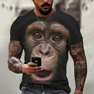 MODNY T-SHIRT MĘSKI KOSZULKA FULLPRINT 3D MAŁPA MONKEY L