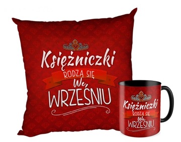 Komplet KUBEK czarny PODUSZKA URODZINY KSIĘŻNICZKI