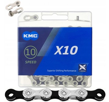 Łańcuch KMC X10 114L czarno-srebrny + Spinka BOX