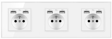 GNIAZDO SZKLANE Z 6 USB GNIAZDKO POTRÓJNY Z BOLCEM