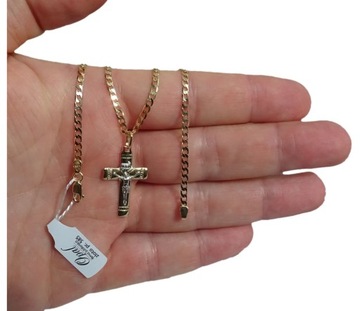 ПОЛНАЯ ЗОЛОТАЯ ЦЕПЬ 585/ 45 СМ. ГРАВИРОВАННЫЙ КРЕСТ