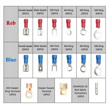 ИЗОЛИРОВАННЫЕ РАЗЪЕМЫ НАБОР ЭЛЕКТРИЧЕСКИХ РАЗЪЕМОВ 300 ШТ. 15 ТИПОВ