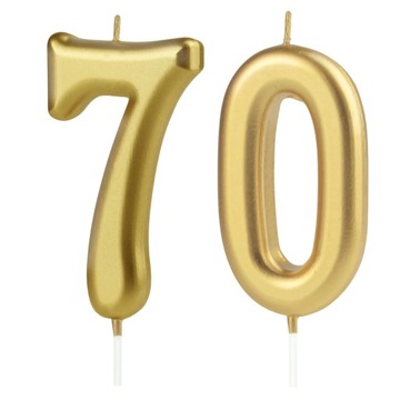 ŚWIECZKI ZŁOTE URODZINOWE NA TORT 70 SIEDEMDZIESIĄTKA URODZINY JUBILEUSZ