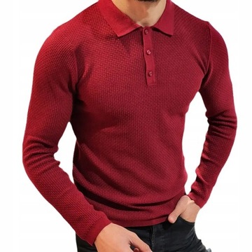 Męski skinny shirt collar sweter z długim rękawem