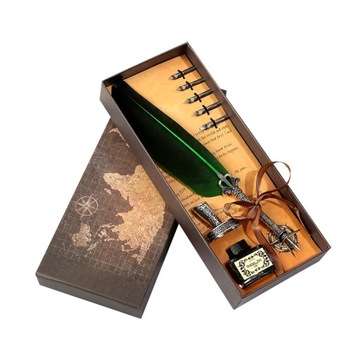 Retro Calligraphy Feather Dip Pen with 2 Nib Set Quill Fountain Writing