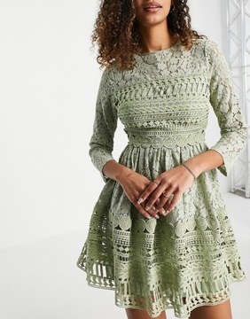 Zielona koronkowa sukienka mini skater L