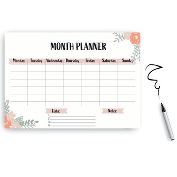Monthly planer LEAVES & FLOWERS A3 manetic