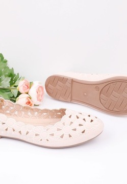 R.42 BEŻOWE BALERINKI DAMSKIE AŻUROWE BUTY PŁASKIE WKŁADKA EKOSKÓRA WYGODNE