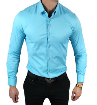 Klasyczna koszula slim fit turkusowa elegancka ESP06 - L