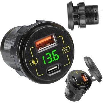 ŁADOWARKA DO SAMOCHODU ŁODZI MOTOCYKLA USB-C USB 3,4A WOLTOMIERZ 12V 24V