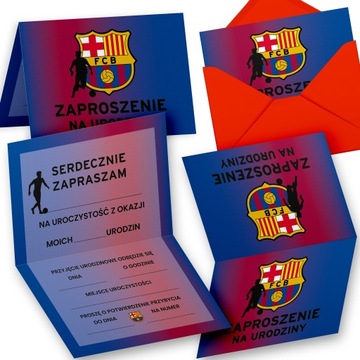 ZAPROSZENIE URODZINOWE FC Barcelona ZAPROSZENIA NA PRZYJĘCIE + KOPERTA