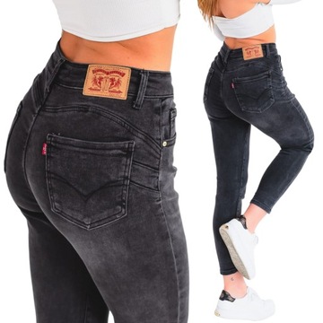 Grafitowe jeansy damskie spodnie M.SARA boyfriend jeans Push Up XL
