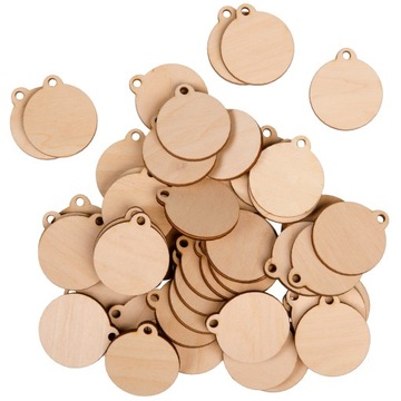 Ozdoby Świąteczne Choinkowe Bombka Drewniana Medal Zawieszka 5cm 50szt