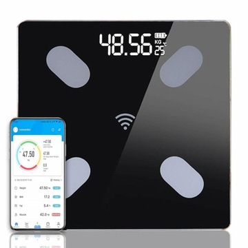 WAGA ŁAZIENKOWA ANALITYCZNA SMART SLIM 180KG ELEKTRONICZNA 25w1 SZKLANA IOS