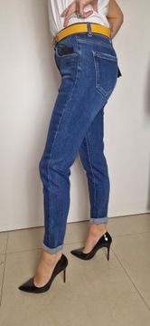 Spodnie Damskie Jeansy Granatowe Klasyczne Rurki Wyszczuplające