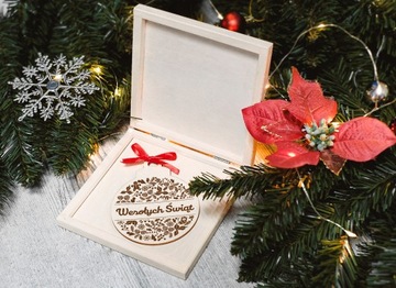 DREWNIANA KARTKA ŚWIĄTECZNA + BOMBKA NA CHOINKĘ