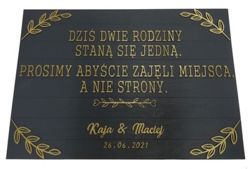 Rustykalna Tablica powitalna CZARNA 3D ślub wesele