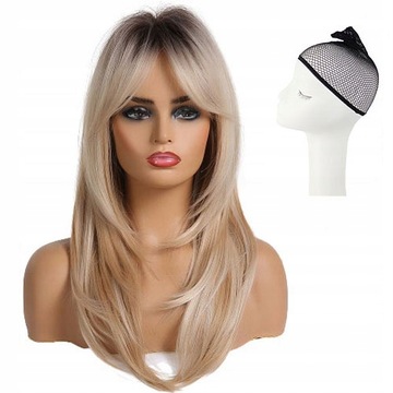 Peruka blond z grzywką jak NATURALNE czepek GRATIS