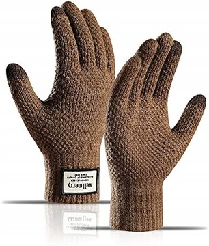 Rękawiczki zimowe UNISEX, dotykowe, ocieplane, khaki
