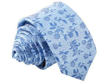 KRAWAT ŻAKARD BŁĘKITNY W KWIATKI [2397]