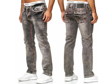 Jeansy Spodnie Jeansowe Denim Regular Gruba Nić