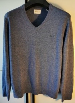 GANT SWETER SEREK V-NECK LAMBSWOOL /NOWE LOGO/ M/L JAK NOWY