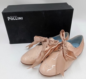 Buty Damskie POLLINI Skórzane półbuty beżowe lakierowane r. 36