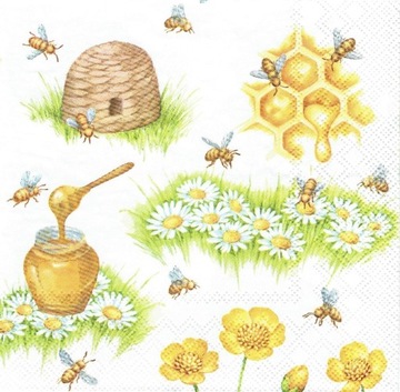 Serwetka decoupage 694A Pszczoły ul miód plaster kwiaty 1szt
