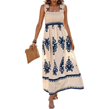 ELEGANCKA SUKIENKA DAMSKA MAXI DŁUGA ZWIEWNA W KWIATY sukienka plazowa boho