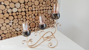 ŚWIECZNIK 3 ramienny pionowy marmur Black / Gold