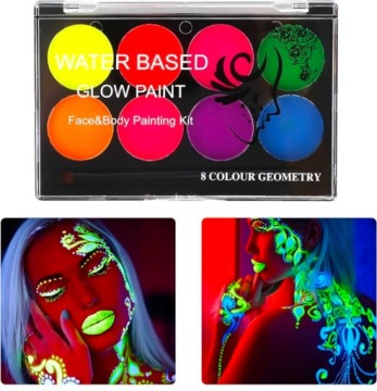 СМЫВАЮЩИЕСЯ СВЕТЯЩИЕСЯ КРАСКИ ФЛУОРЕСЦЕНТНЫЙ МАКИЯЖ 8 ЦВЕТОВ ДЛЯ ТЕЛА И ЛИЦА