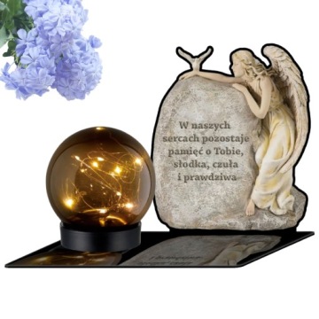 СОЛНЕЧНАЯ СВЕЧА LED СТАТУЭТКА ДЛЯ КЛАДБИЩА МОГИЛА БОЛЬШОЙ ШАР Ангела Черный