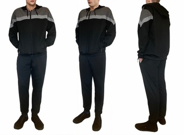 DRES MĘSKI z bawełną DRESY z kapturem BLUZA SPODNIE proste 9154 grafit 3XL