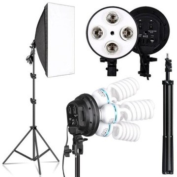 Lampa Fotograficzna Softbox 50 x 70cm Statyw 250cm 4x Żarówka 85W