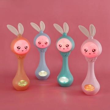 ДЕТСКАЯ ПОГРЕМКА С МУЗЫКАЛЬНЫМ ПРОРЕЗЫЧКОМ КРОЛИК ИГРУШКА ЗАЙЧИК LED